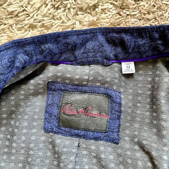 Rare Robert Graham Floral Navy / Black Light Jacket Flowers Zip Men’s Size M - Picture 11 of 16